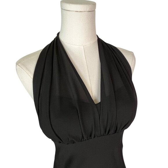 Vintage Y2K Betsy & Adam Black Halter Ruffle Back Long Gown Black Tie Dress Sz 4 - Picture 8 of 10